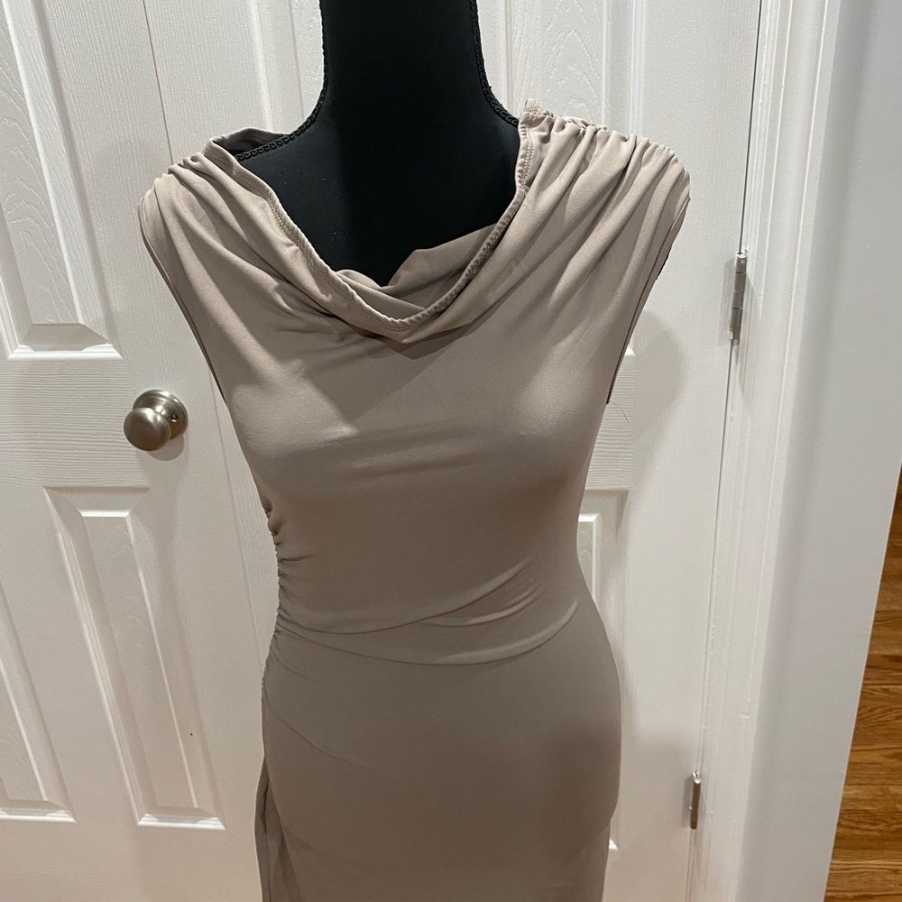 Elegant Taupe Sleeveless Dress